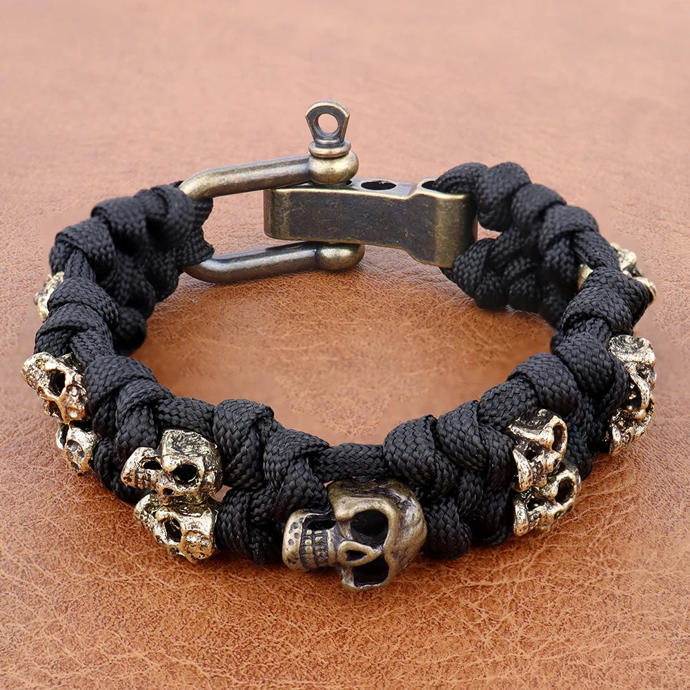 Handwoven skull paracord bracelet military-grade tactical wristwear with adjustable three-point fit