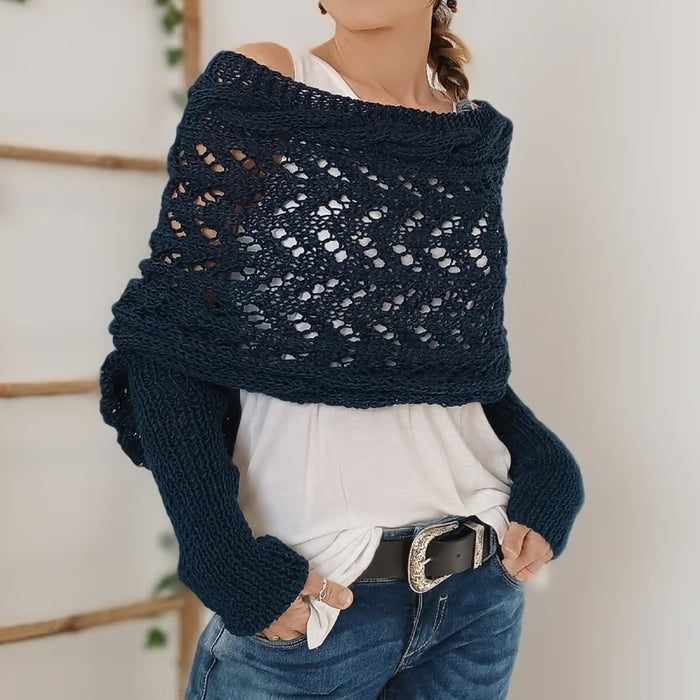 Bohemian knit scarf for women in neutral tones, cozy oversized wrap with textured yarn detail