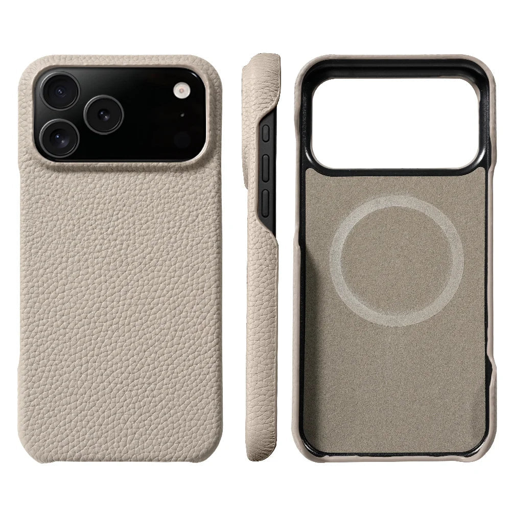 Executive genuine leather iPhone case slim profile raised edge lens protection premium microfiber interior