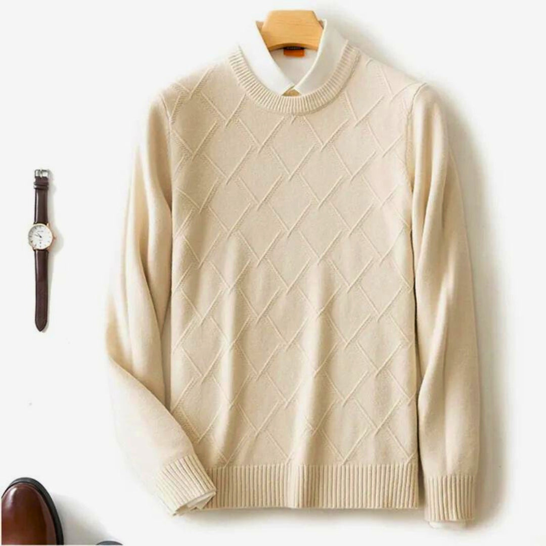 Seldon lightweight cashmere crewneck sweater in neutral tone, temperature-regulating luxury everyday fit