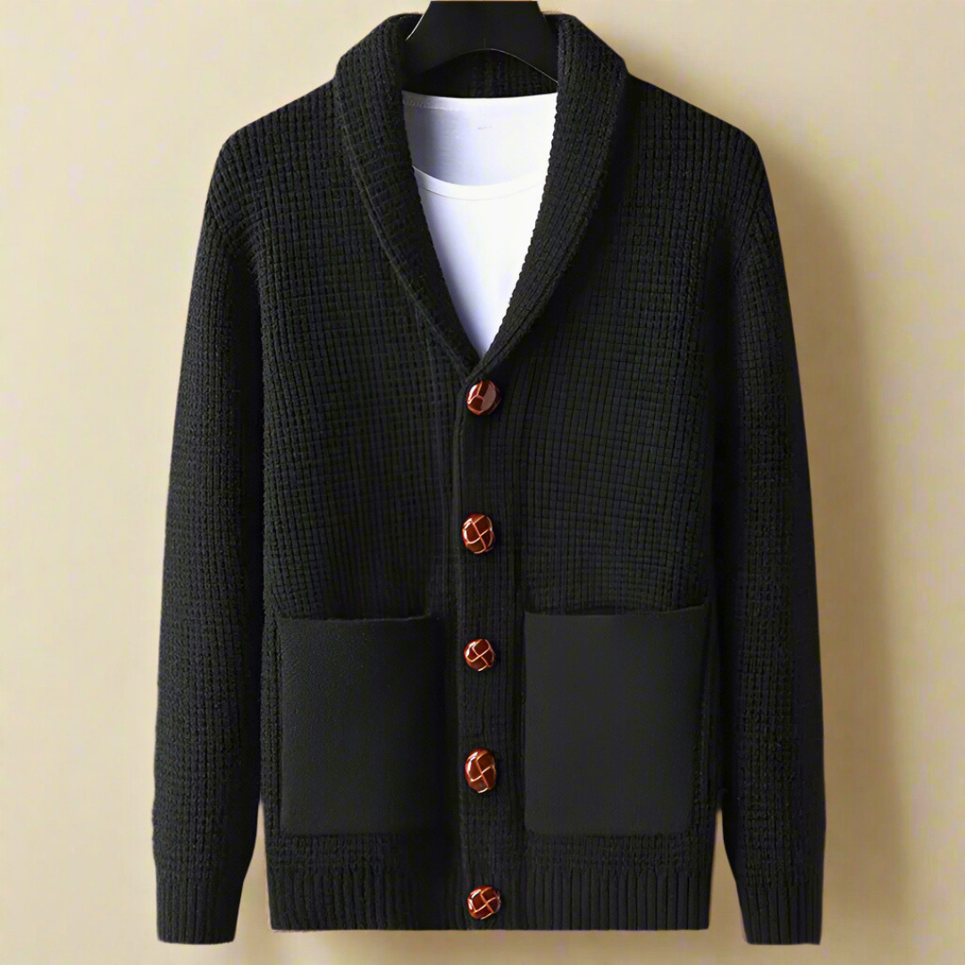 Men's vintage button-front cardigan soft cotton-acrylic knit retro pattern regular fit autumn layering