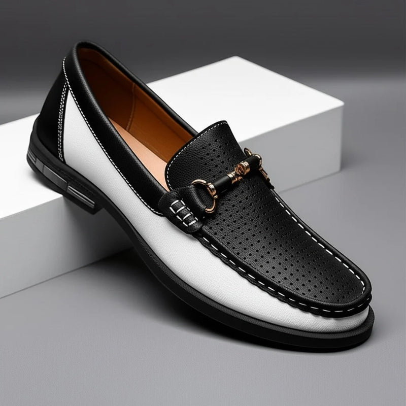 Del Muro Italian leather loafers perforated upper orthopedic cushioned insole slip-on dress shoes