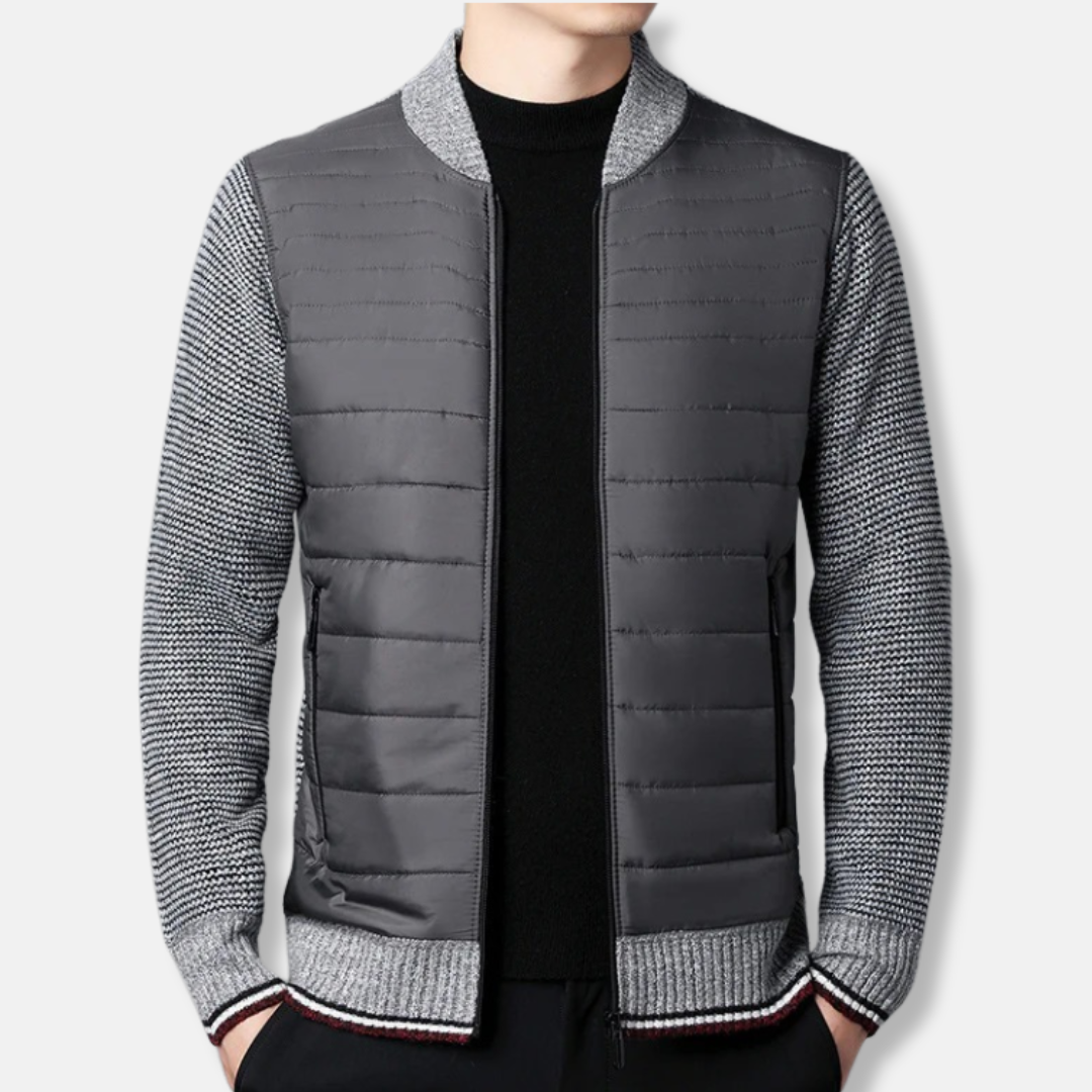 Men's lightweight padded bomber jacket ribbed stand collar quilted polyester smart casual modern fit