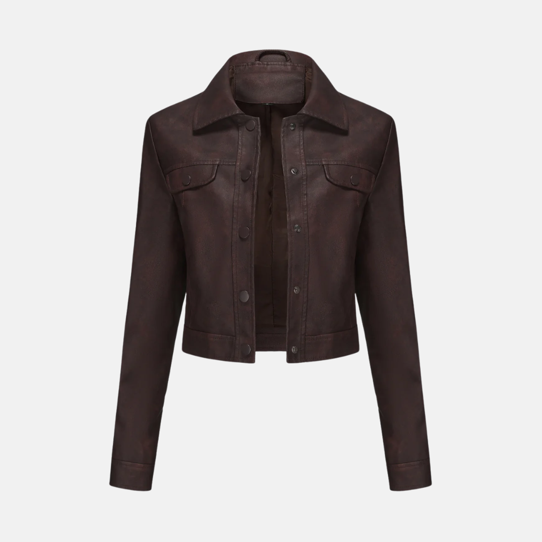 Women's cropped jacket structured fit woven texture snap front point collar chic versatile layer