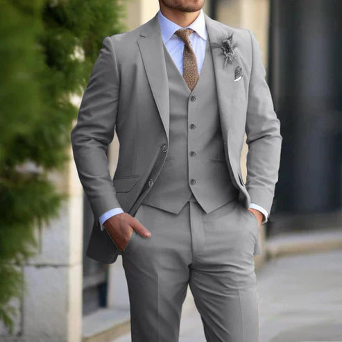 Men's slim fit 3-piece suit tailored classic formal wear with matching vest elegant silhouette