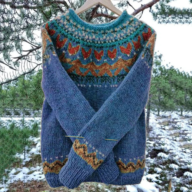 Women's loose fit cozy winter sweater soft knit fabric elegant warmth casual style