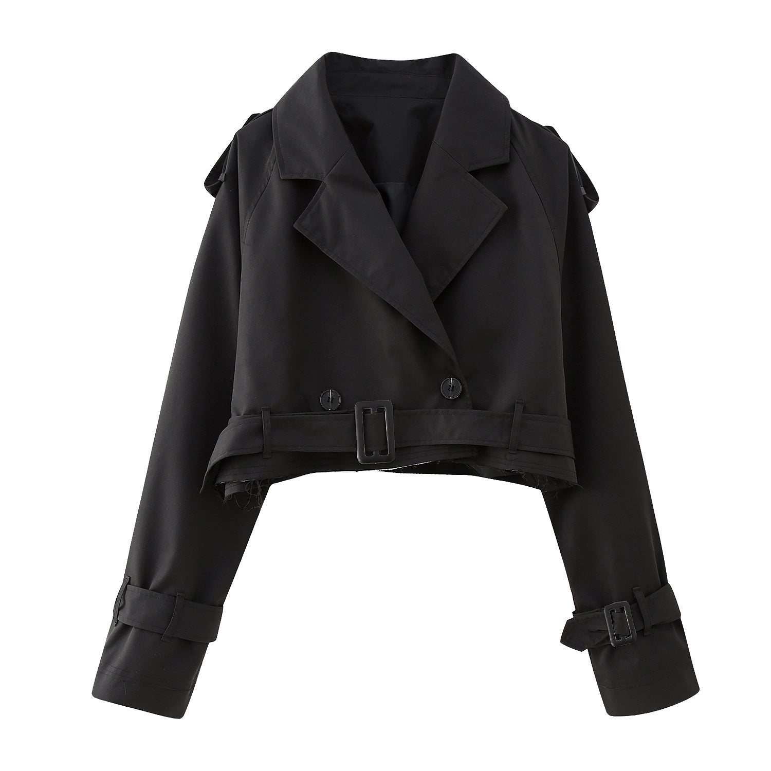 Women's cropped double-breasted trench coat tailored belted fit classic structured button front