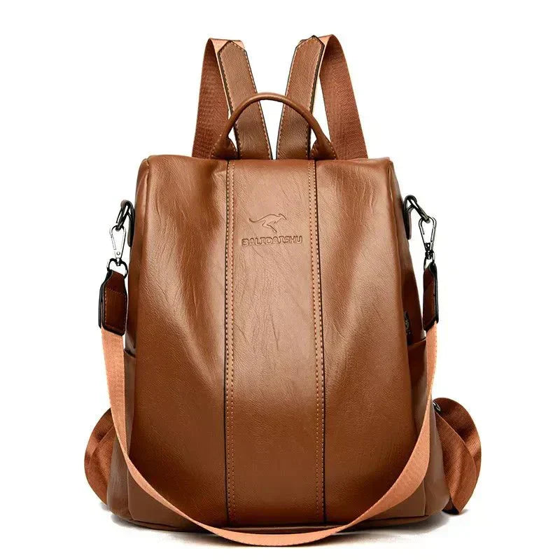 Black vegan leather convertible backpack for women, sleek 3-in-1 design with top handle