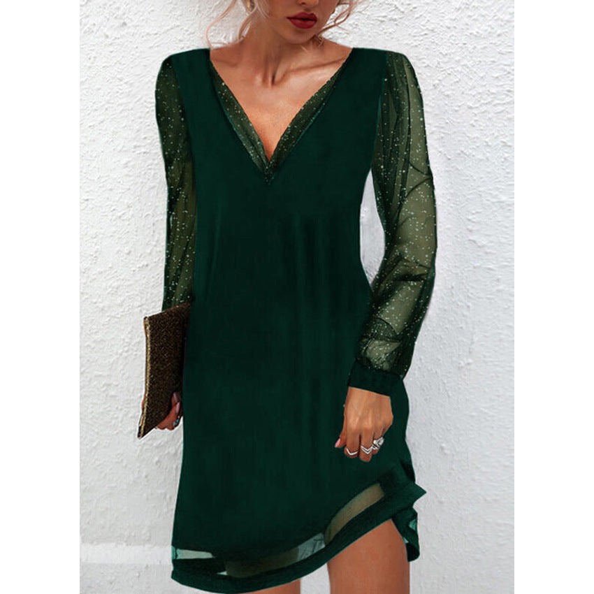 Women's Shannon sweater dress V-neckline lace trim pullover elegant feminine fit vibrant colors