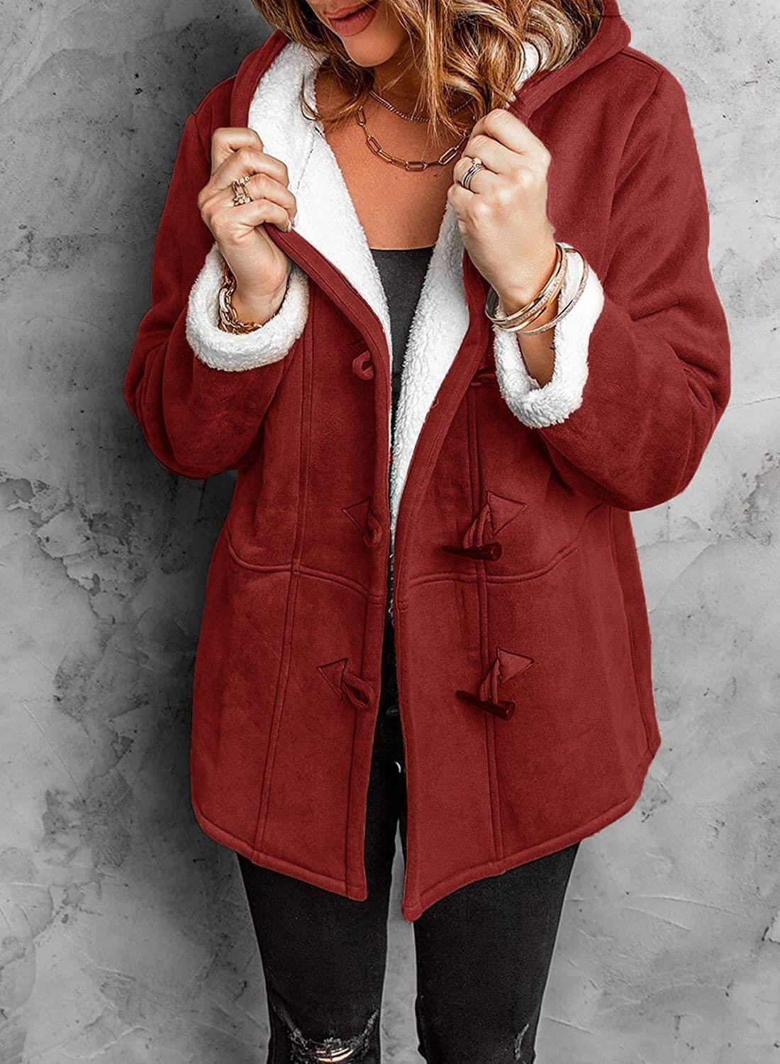 Women's gray hooded fleece jacket cozy sustainable silhouette with relaxed fit for cold days