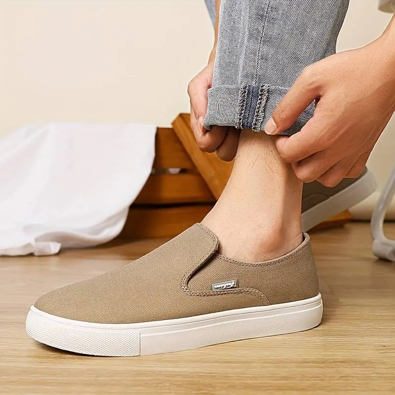 Valiant white canvas sneakers lightweight breathable slip-on shoes for urban city style