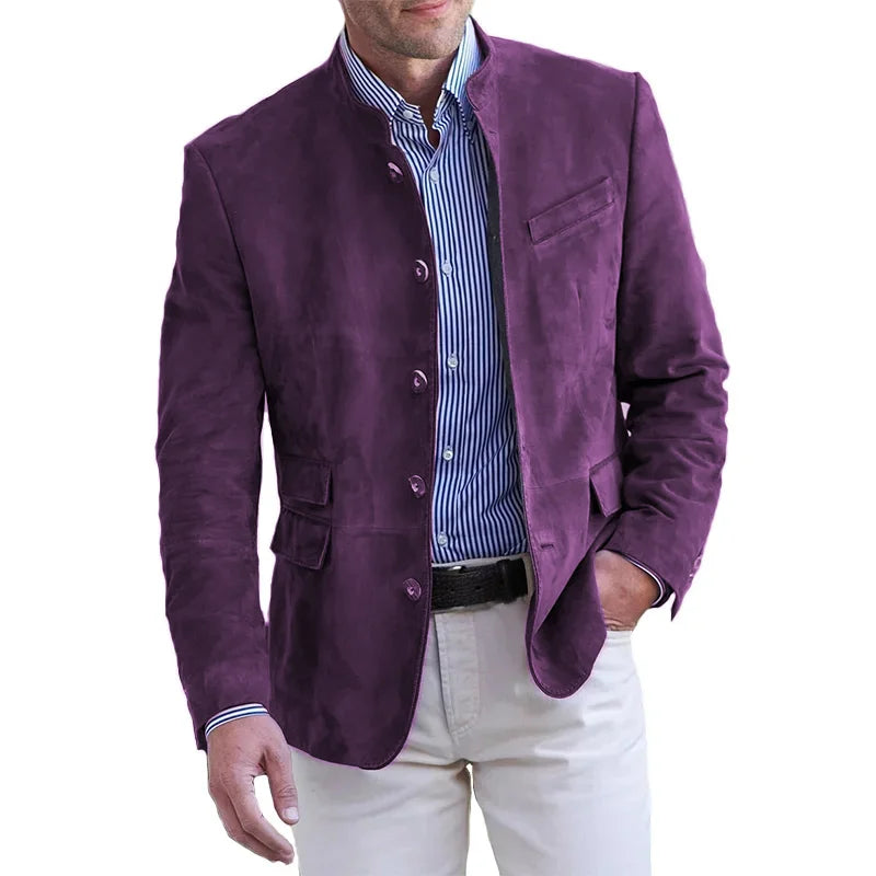 Men's dark winter blazer slim-fit formal coat with classic timeless silhouette for work events