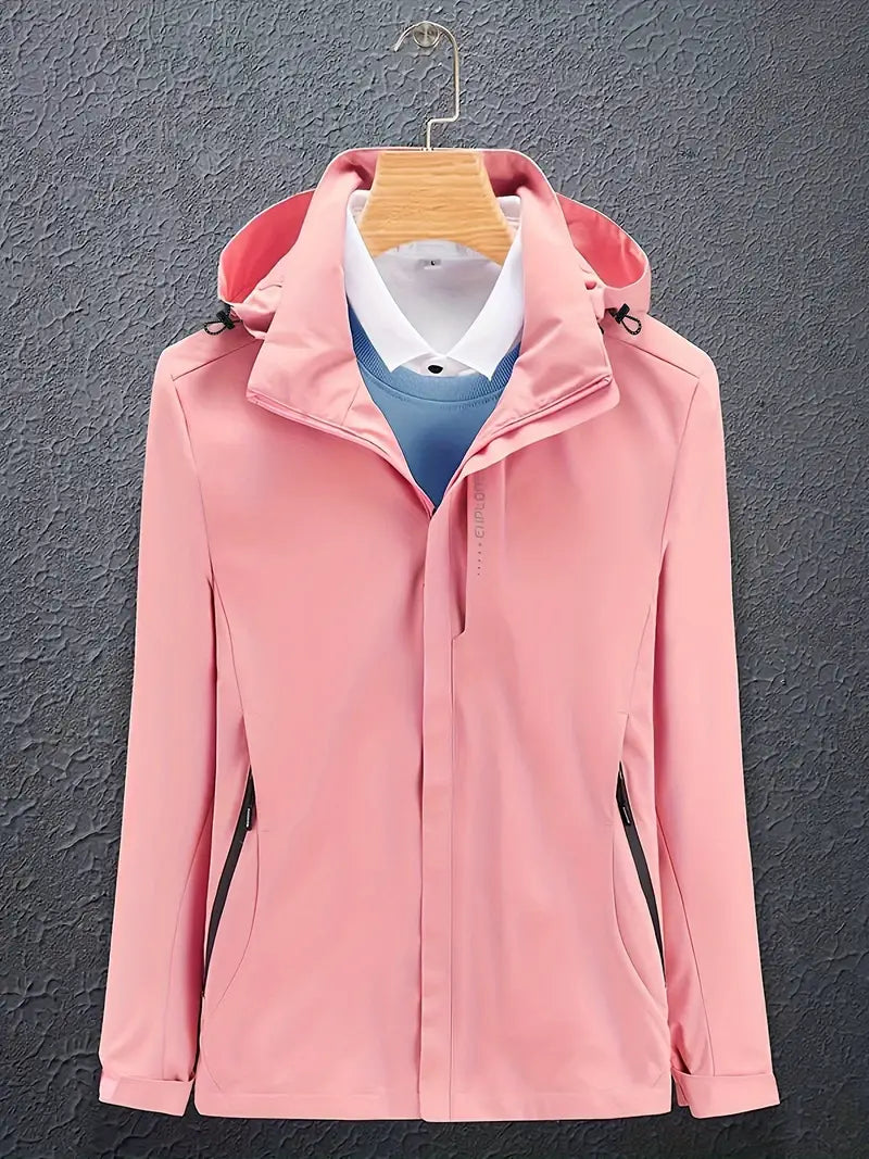 Women's winter hooded jacket zip closure cozy warmth practical cold weather style