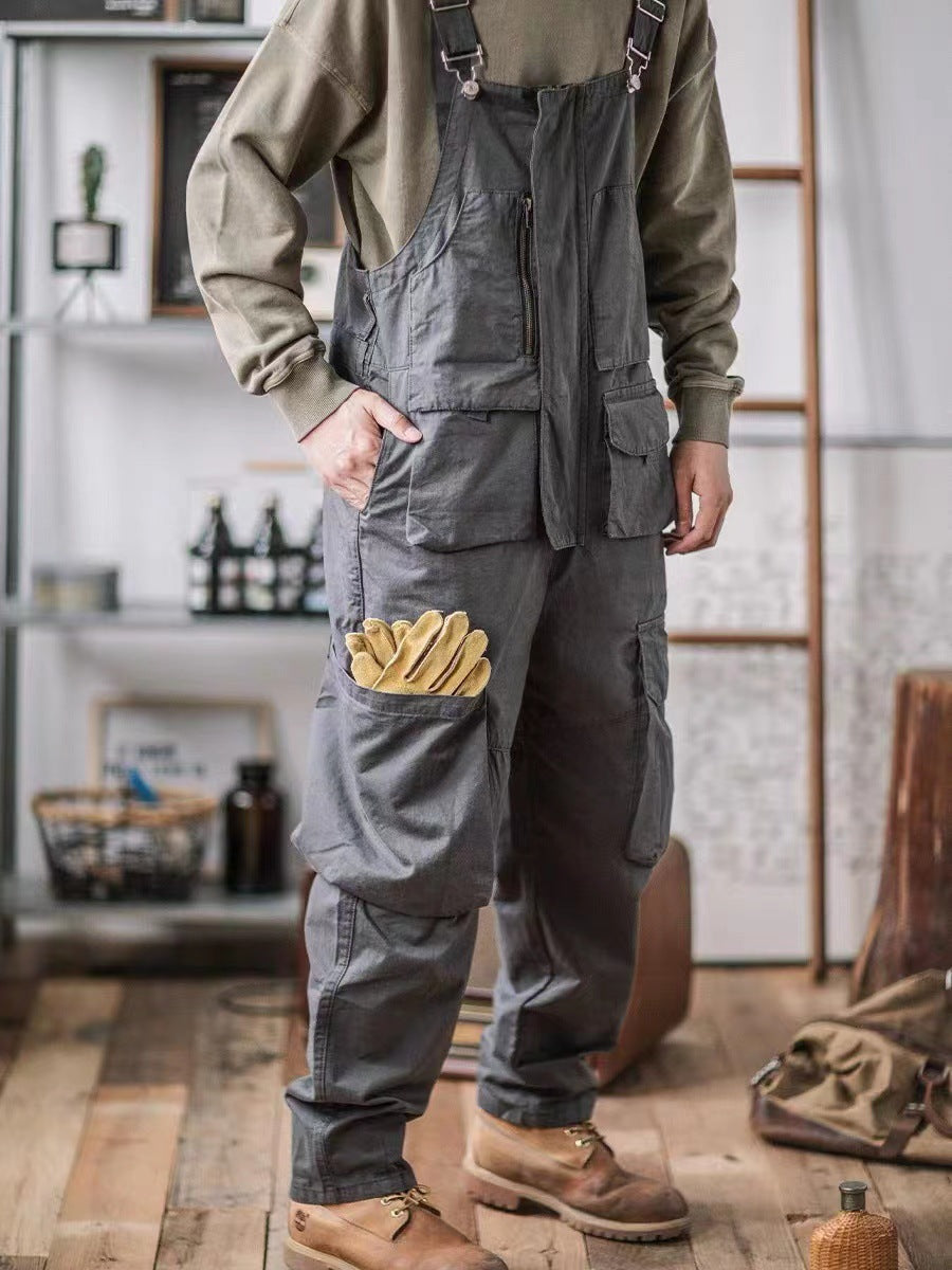 Loose-fit unisex overalls with multiple pockets, tapered silhouette for casual everyday comfort