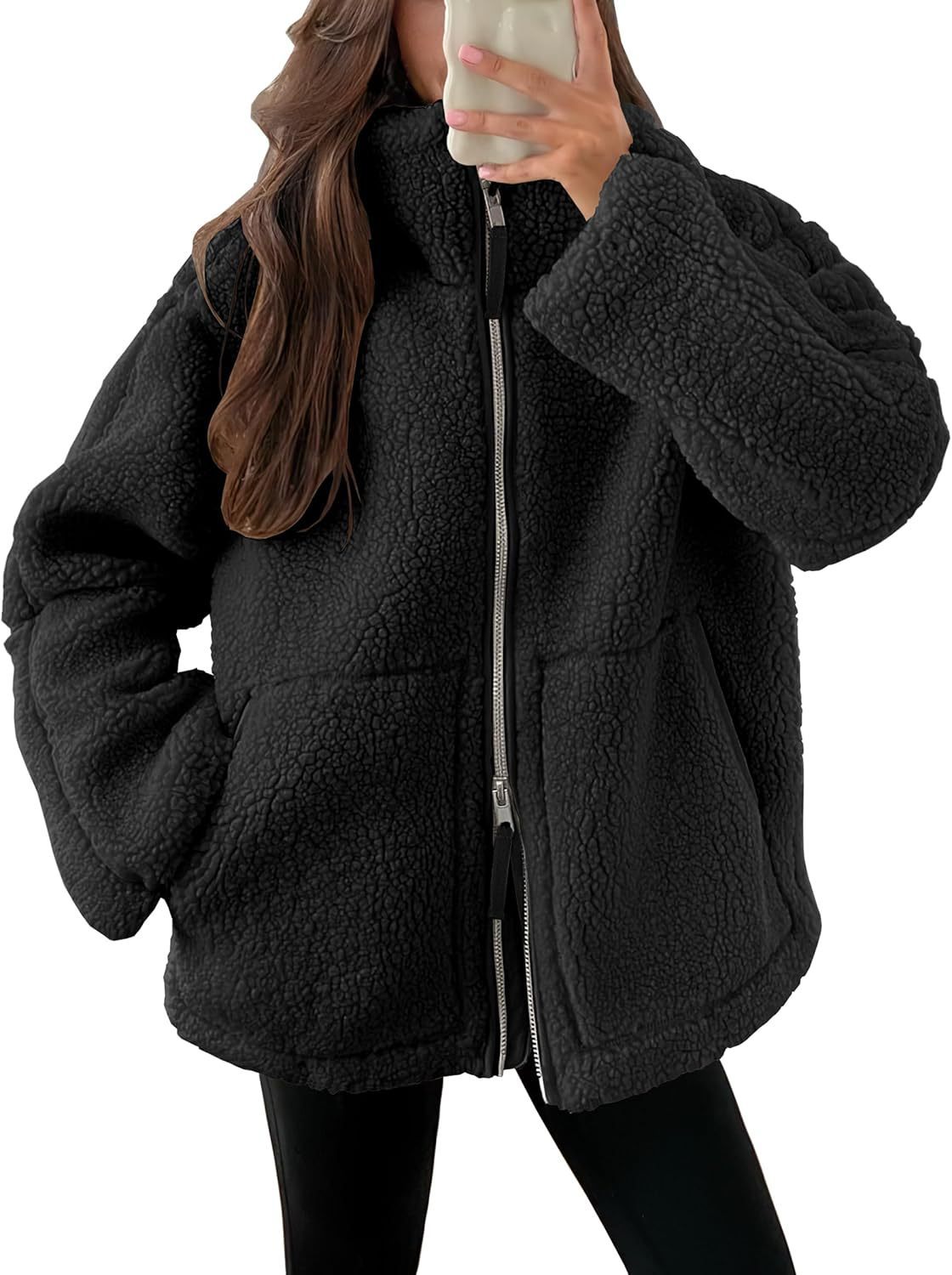Women's wool blend zip-up jacket relaxed fit notched lapel cozy urban winter essential
