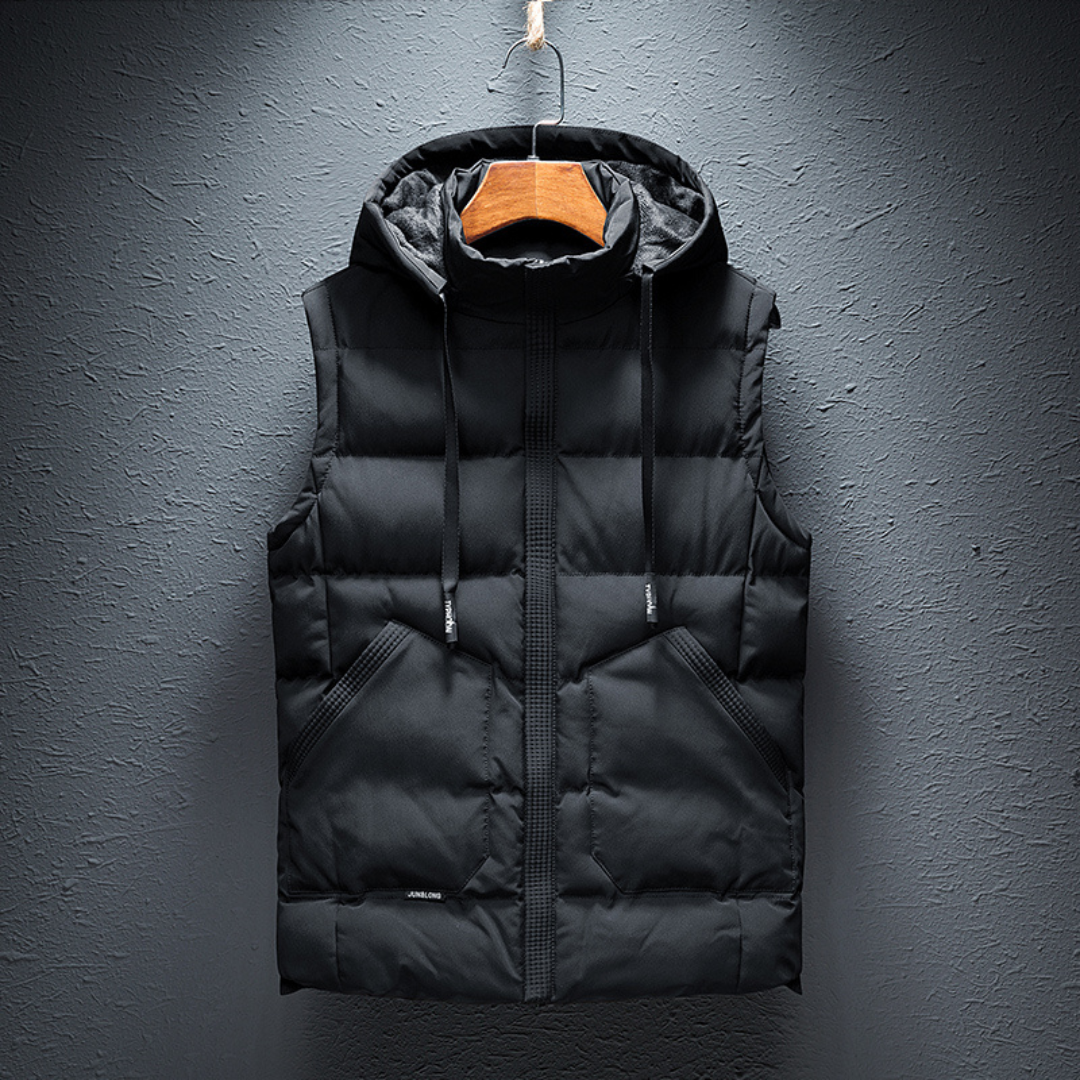 Men's black insulated thermal vest lightweight stand collar urban active everyday style