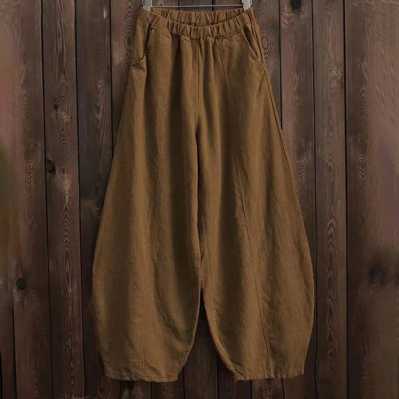 Unisex vintage lantern pants cotton blend loose fit casual solid color with pockets everyday comfort