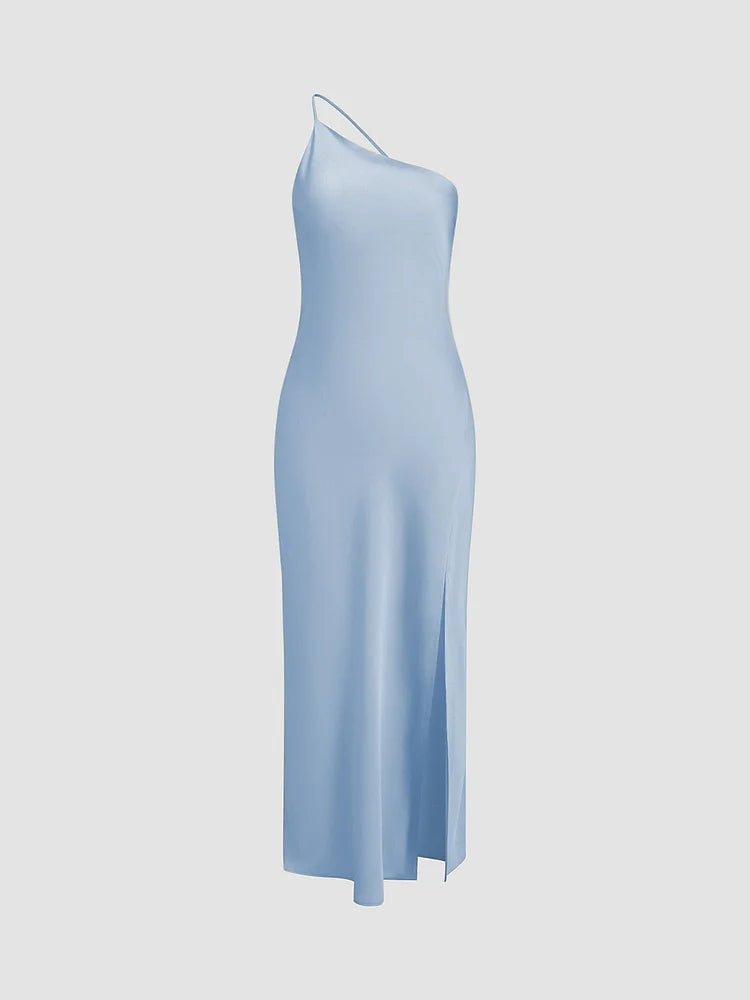 Black elegant long dress open back formal gown with leg slit and refined silhouette