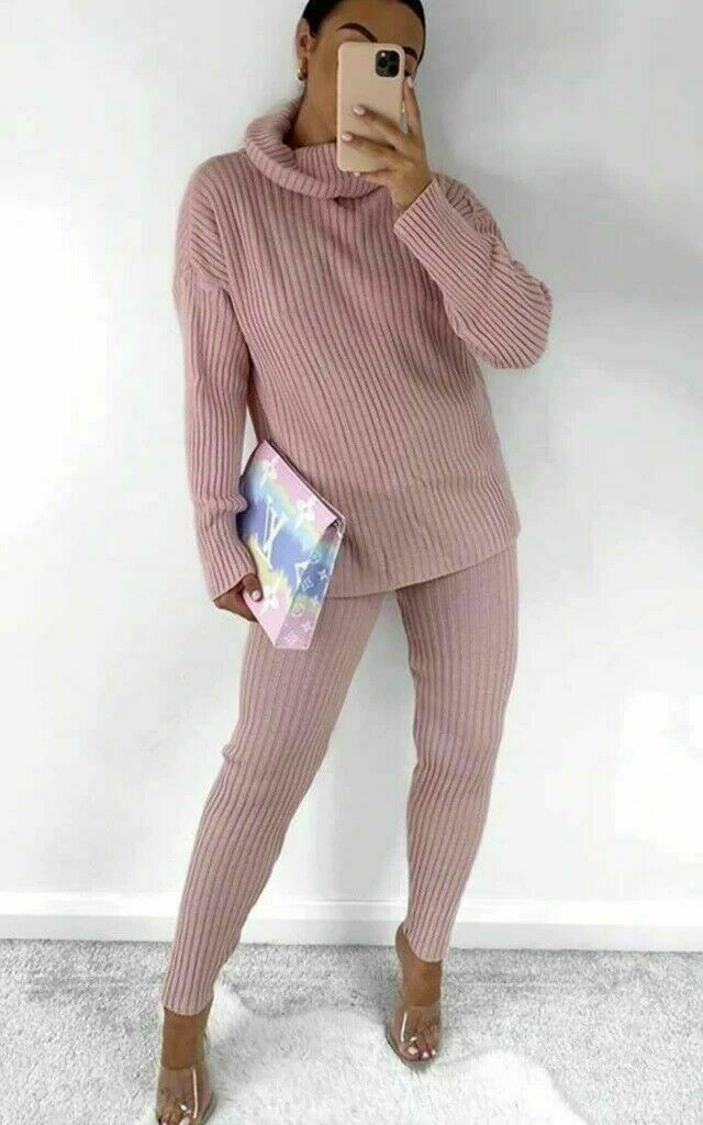 Women's cozy plush knit loungewear set with polo collar top and matching leggings for all-day comfort