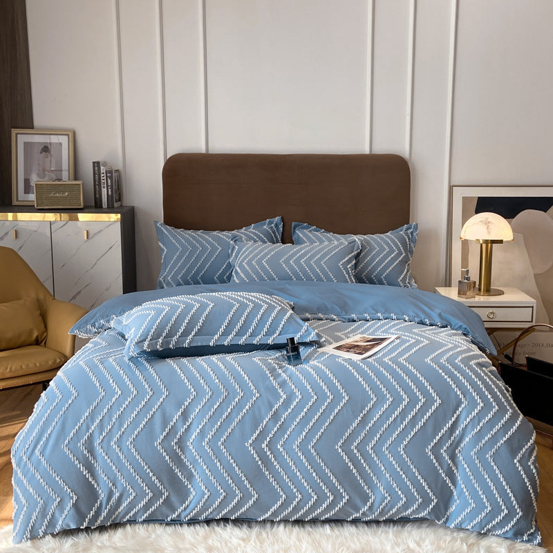 White tufted chevron microfiber bedding set with modern textured duvet cover for contemporary bedrooms