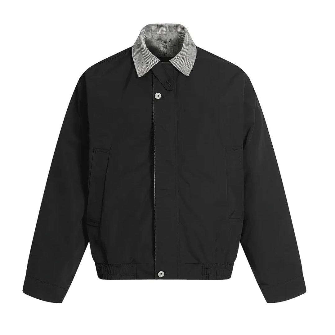Relaxed-fit checked cotton jacket with contrast plaid collar and elastic cuffs for everyday layering