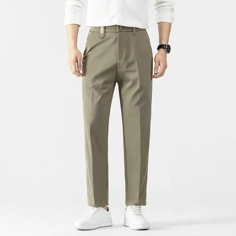 Navy blue straight-leg tailored trousers for professionals with wrinkle-resistant fabric modern cut