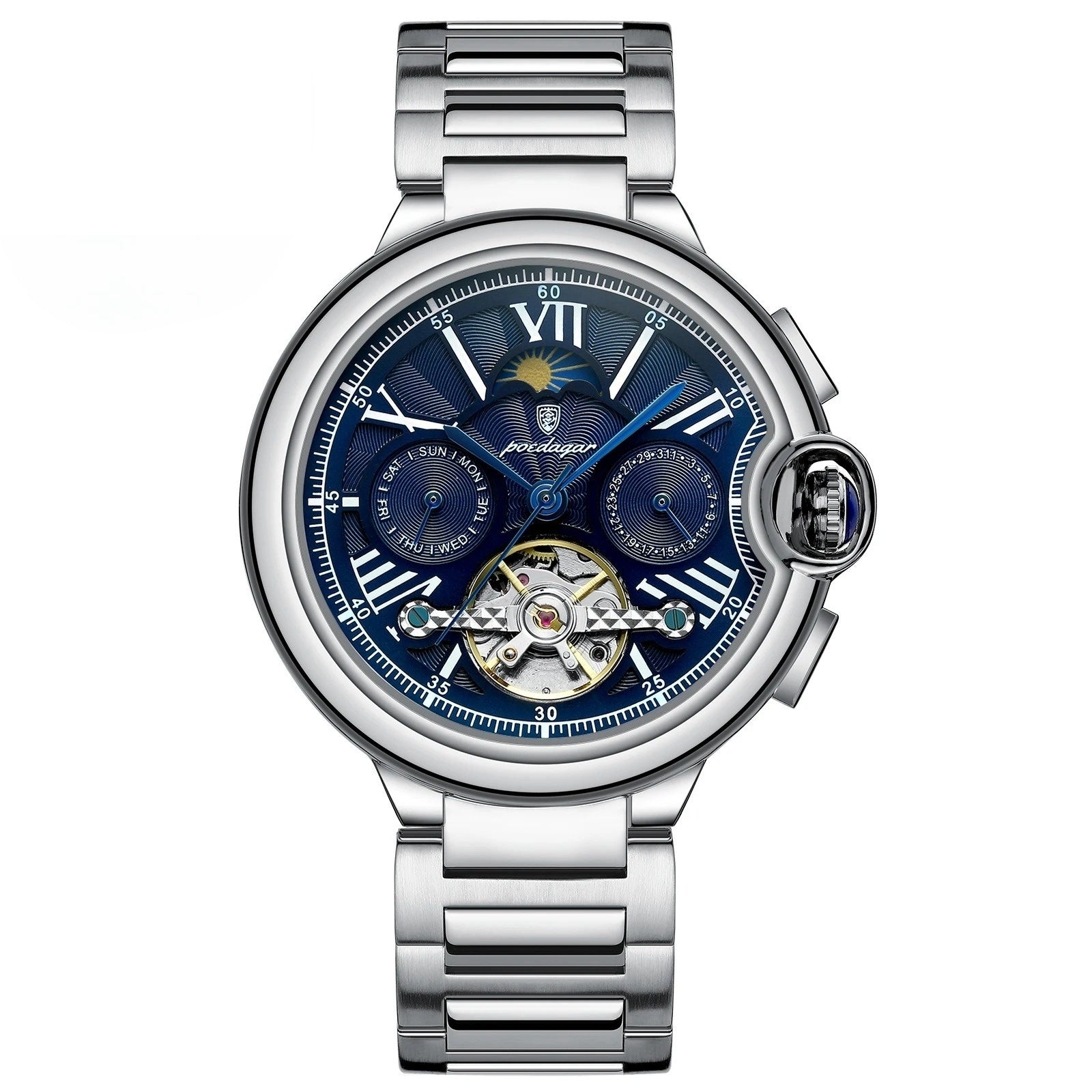 Sovereign Orbiter skeleton tourbillon wristwatch, open-heart dial, moon phase sub-dials, collector edition