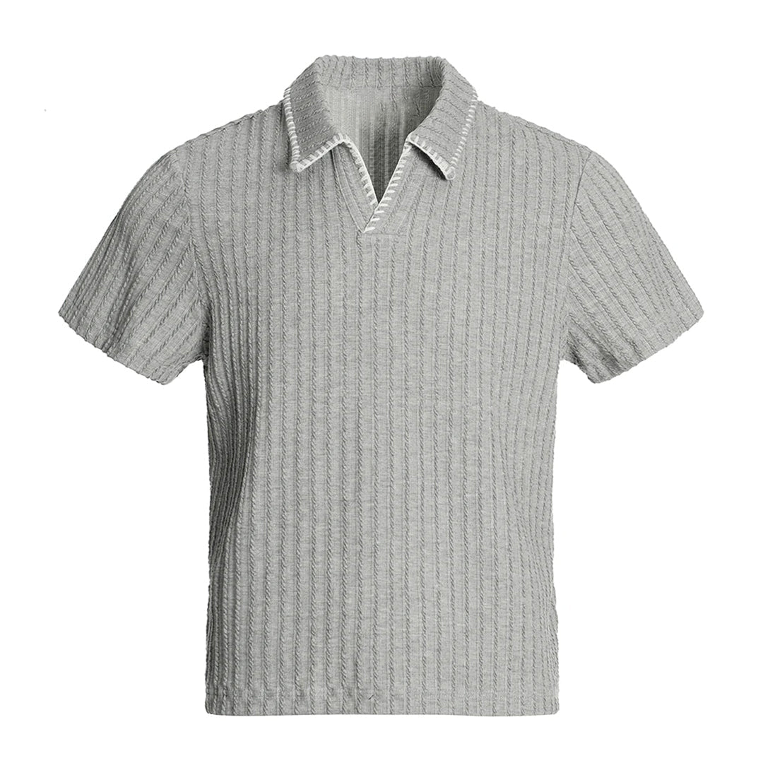 Men's relaxed fit knit polo shirt with distinct collar stitching, casual short-sleeve cotton blend top