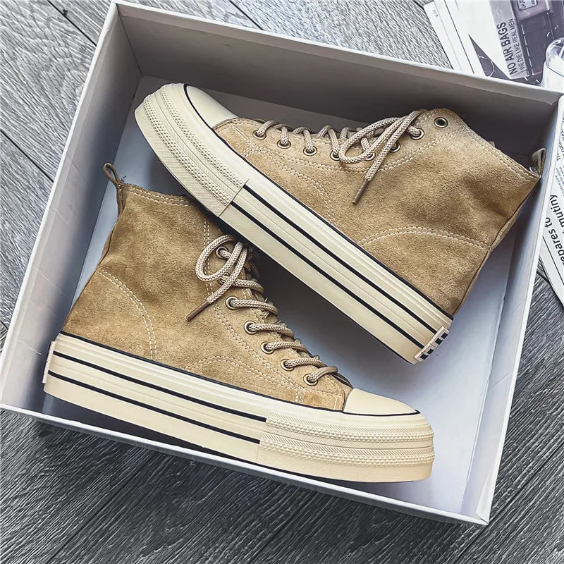 Vanguard suede platform high top sneakers in washed finish with 2-inch height-boosting sole for streetwear