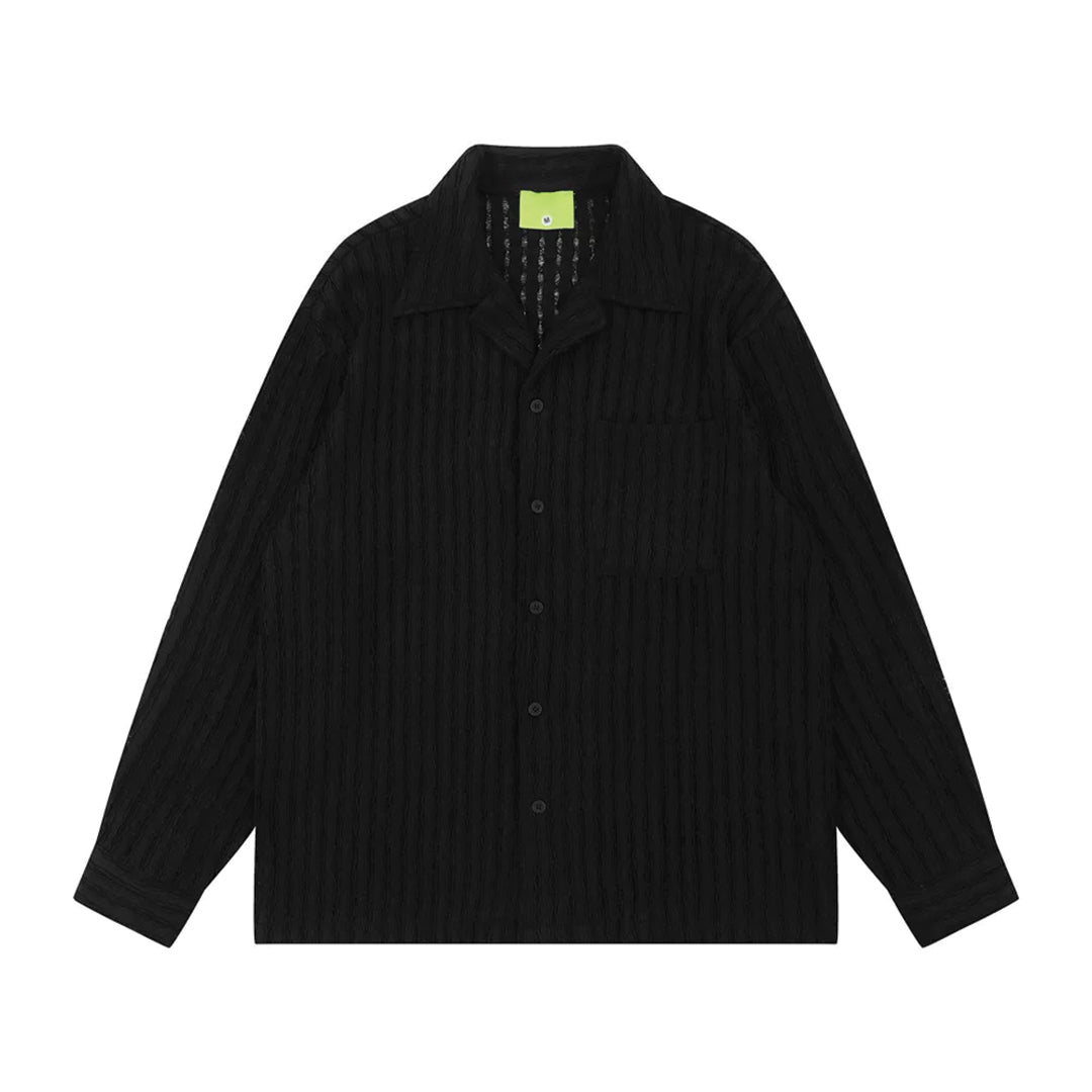 Men's jacquard resort shirt pleated front turn-down collar palms pattern vacation style