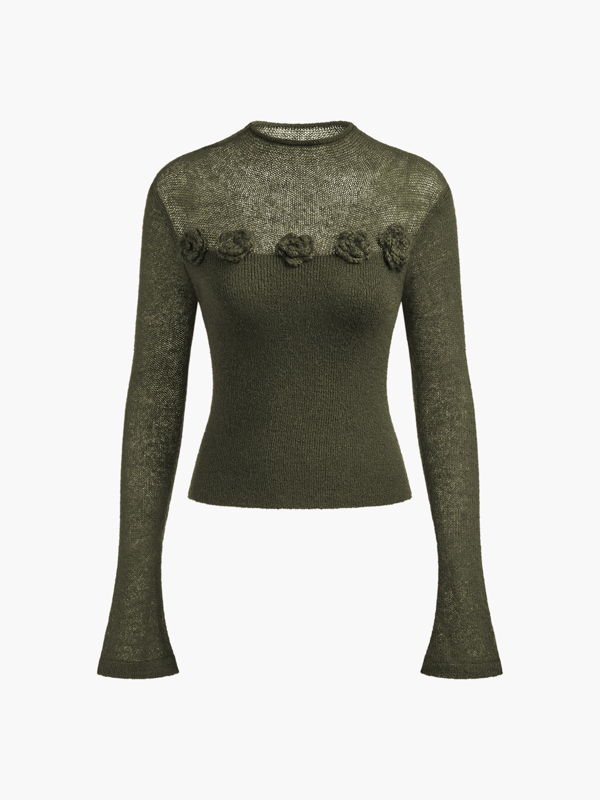 Slim fit wool blend knit top with 3D jacquard floral panel detail in elegant textured design