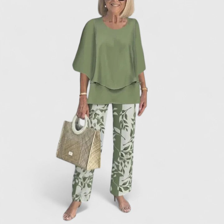 Fern | Women's Casual Floral Print Top and Wide-Leg Pants Set