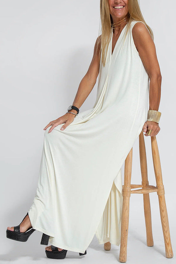 Women's sleeveless long dress with flowy cardigan two-piece set, elegant midseason layered silhouette