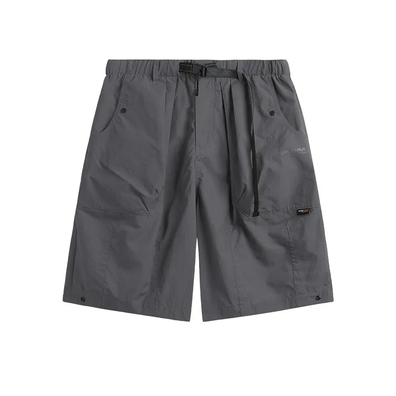 Men's lightweight breathable cargo shorts in neutral tone, versatile multi-pocket design for hiking and travel