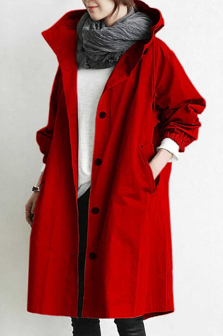 Women's lightweight hooded long coat, modern chic silhouette, versatile all-season everyday essential