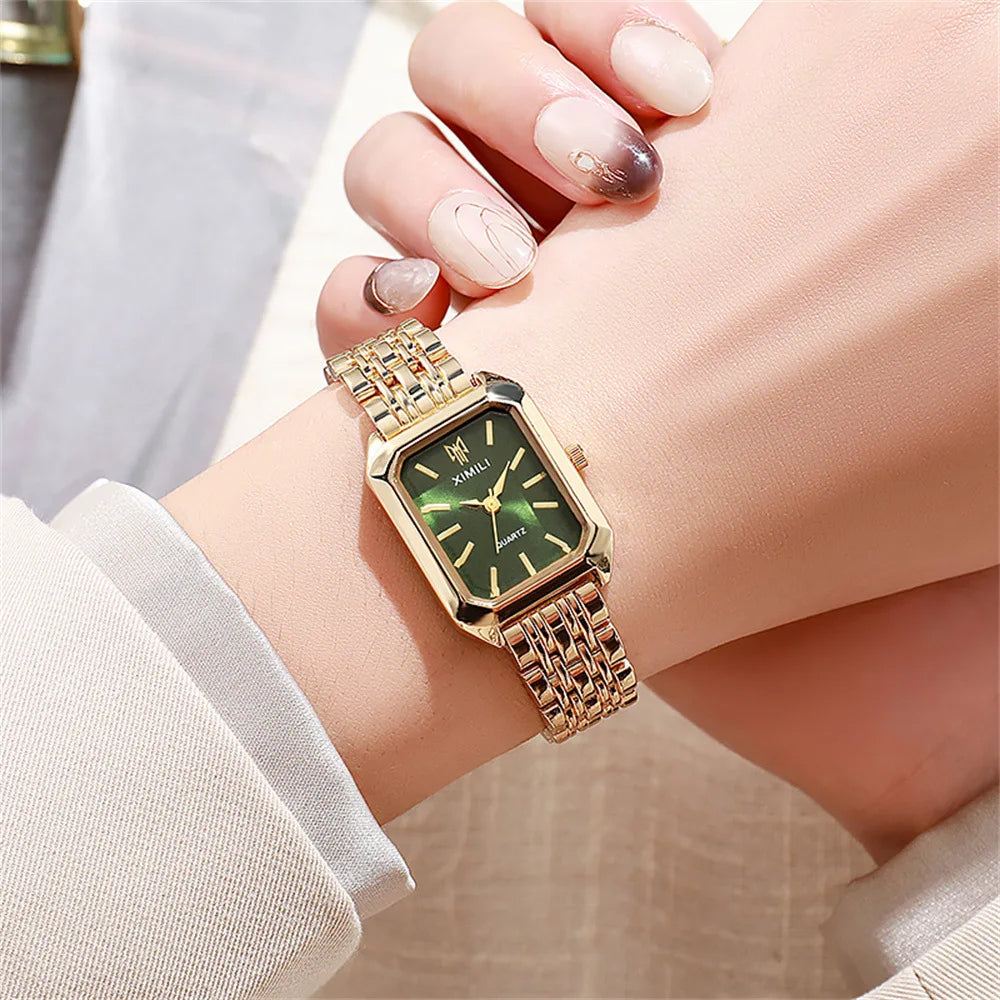 Vivienne ladies dress watch gold-tone stainless steel band quartz water resistant elegant timepiece