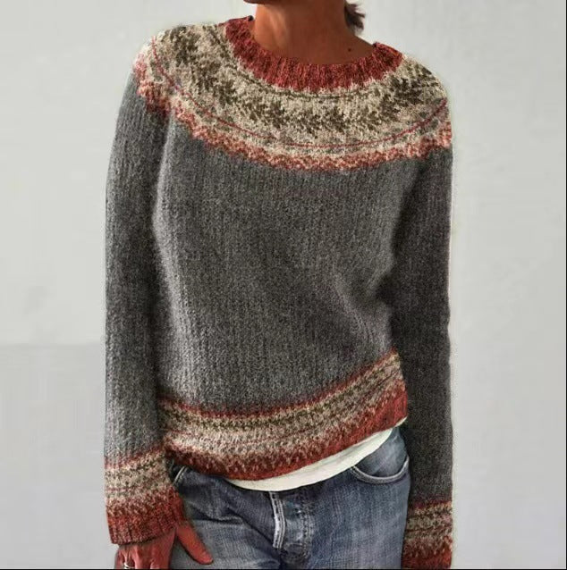 Women's loose fit cashmere wool sweater colorful diamond pattern cozy soft stylish Maya