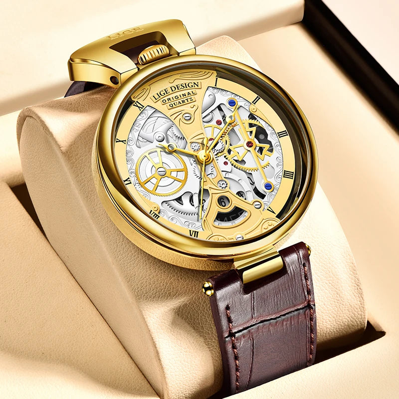 Lige Paragon skeleton automatic watch stainless steel open-work dial waterproof for enthusiasts