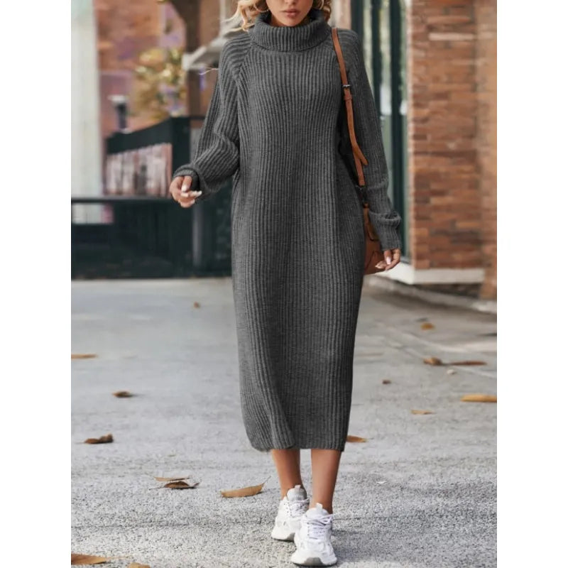 Women's relaxed knit dress in soft warm blend, loose silhouette with cozy everyday elegance
