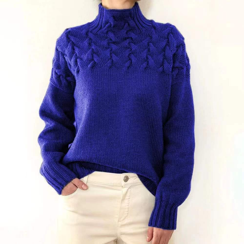 Women's cozy turtleneck sweater solid color long sleeve medium weight streamlined silhouette