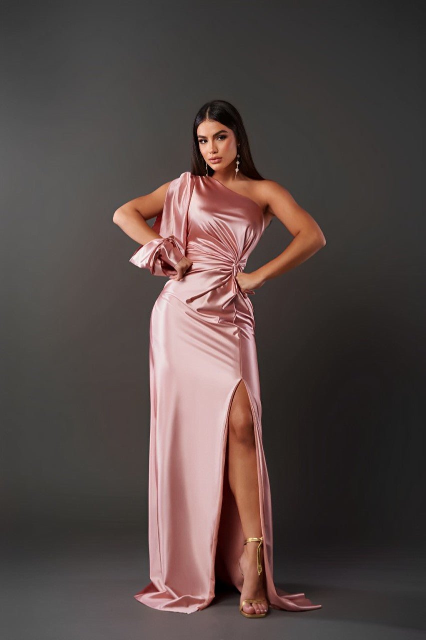 Women's elegant formal dress with refined chic silhouette, delicate finishes, and timeless feminine style