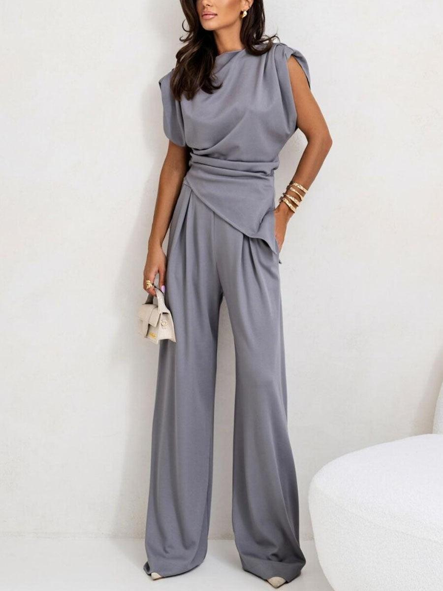 Women's casual sleeveless two-piece polyester set lightweight irregular hem all-season comfort fit
