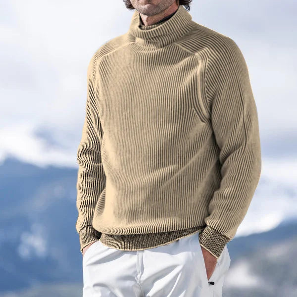 Men's gray casual turtleneck knit sweater with high neckline for versatile winter layering