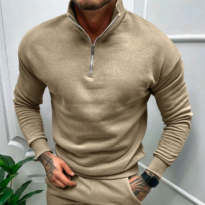 Men's half-zip stand collar sweater in a cozy cotton blend, smart casual everyday office wear