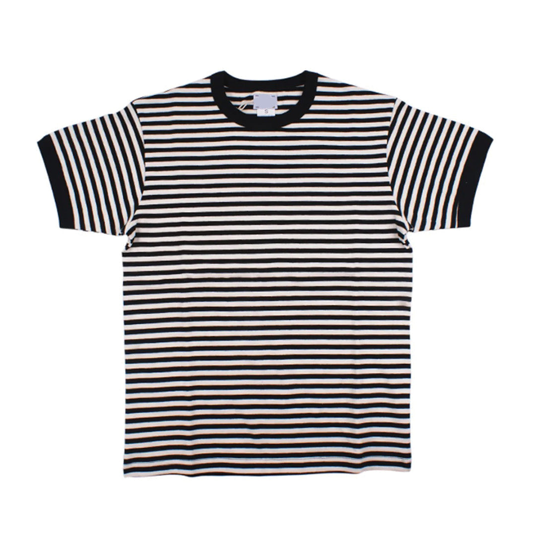 Striped cotton crew neck tee with color-blocked cuffs and contrast ribbing in modern collegiate fit