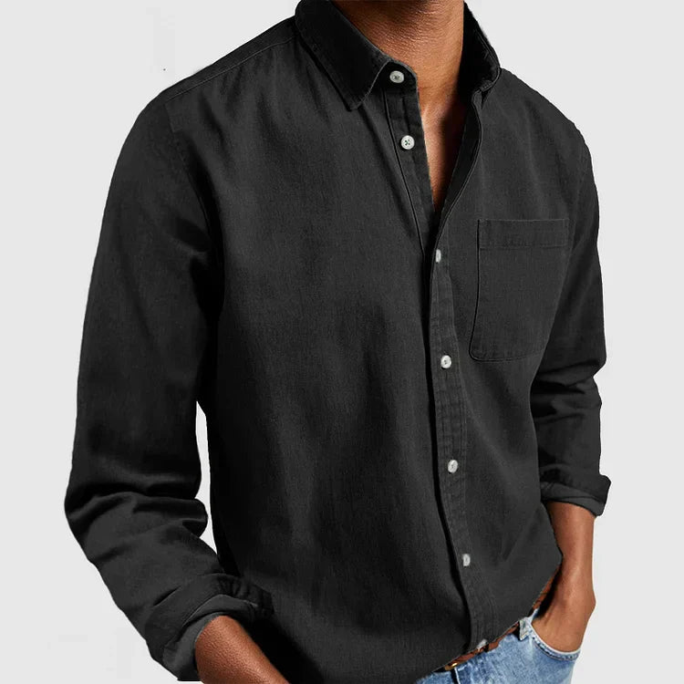 Men's casual long sleeve button-down shirt relaxed fit with adjustable cuffs and chest pocket