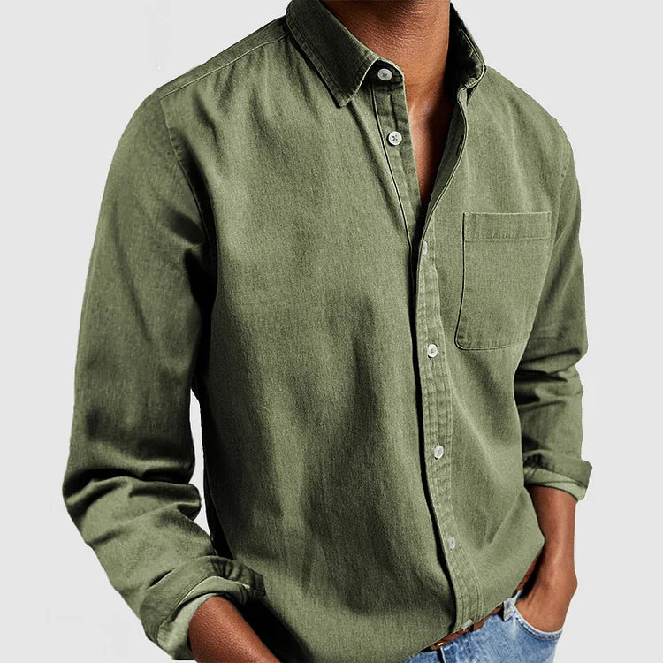 Men casual long sleeve button-down shirt relaxed fit with adjustable cuffs for everyday layering