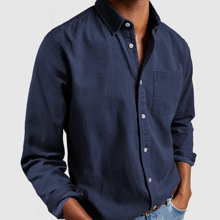Men casual long sleeve button-down shirt relaxed fit with adjustable cuffs and chest pocket