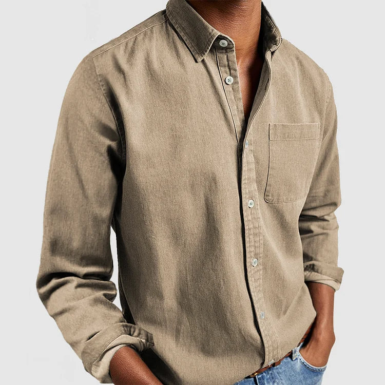 Men's casual long sleeve button-down shirt relaxed fit with adjustable cuffs and chest pocket