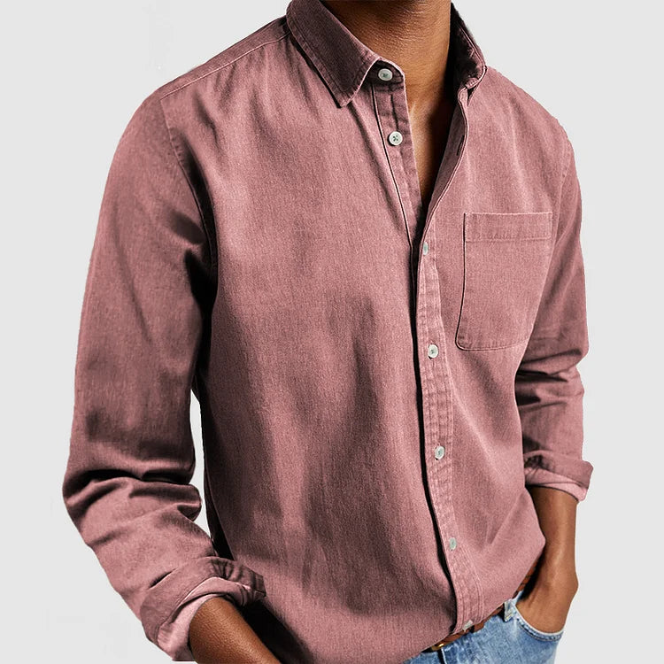Men casual long sleeve button-down shirt relaxed fit with adjustable cuffs for everyday layering